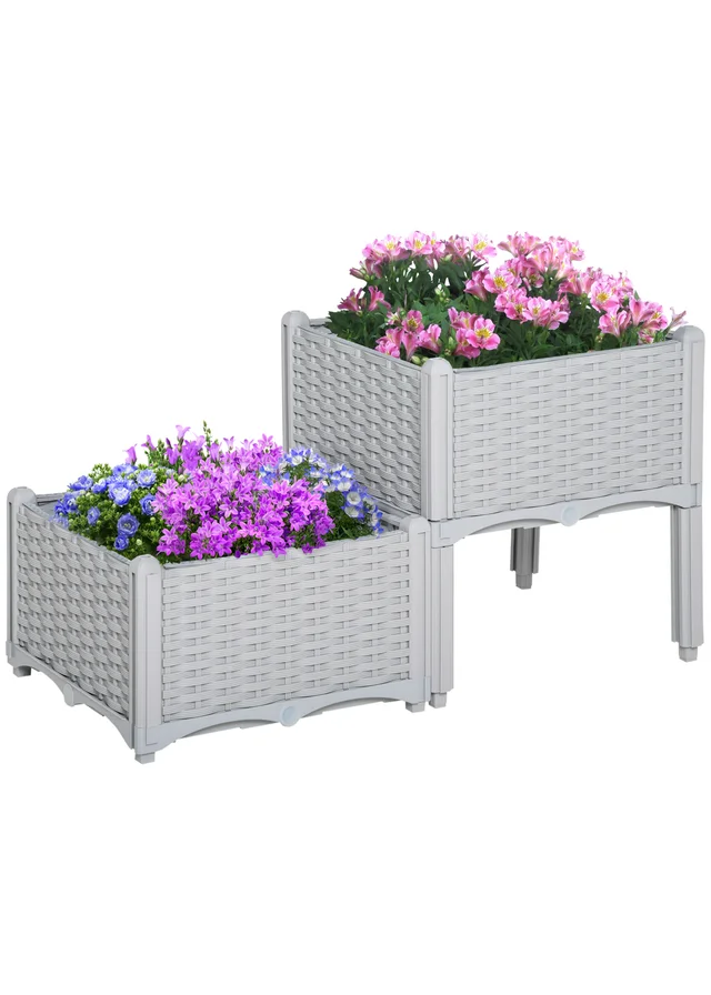 Outsunny 40cm x 40cm x 44cm Set of 2 26L Garden Raised Bed Elevated Patio Flower Plant Planter Box