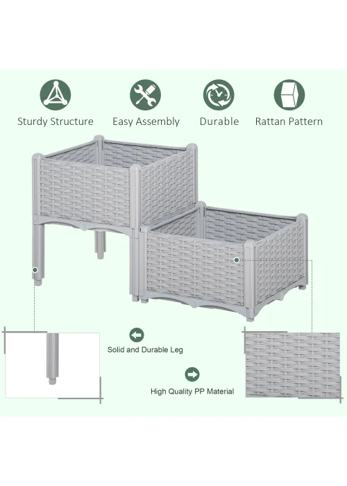 Outsunny 40cm x 40cm x 44cm Set of 2 26L Garden Raised Bed Elevated Patio Flower Plant Planter Box - No Size Image 4