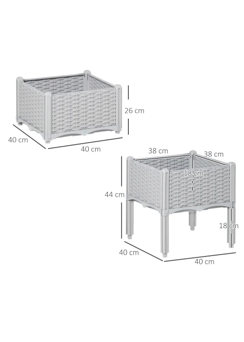 Outsunny 40cm x 40cm x 44cm Set of 2 26L Garden Raised Bed Elevated Patio Flower Plant Planter Box - No Size Image 3