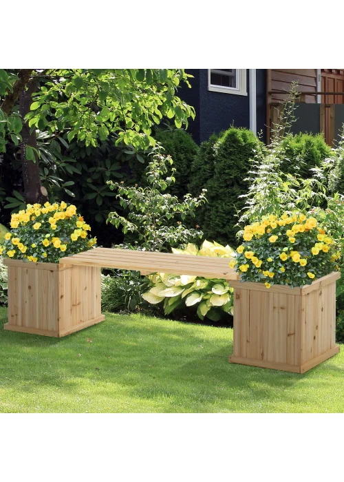 Outsunny 37L Wooden Garden Planter & Bench Combination Garden Raised Bed 176 x 38 x 40 cm - No Size Image 1
