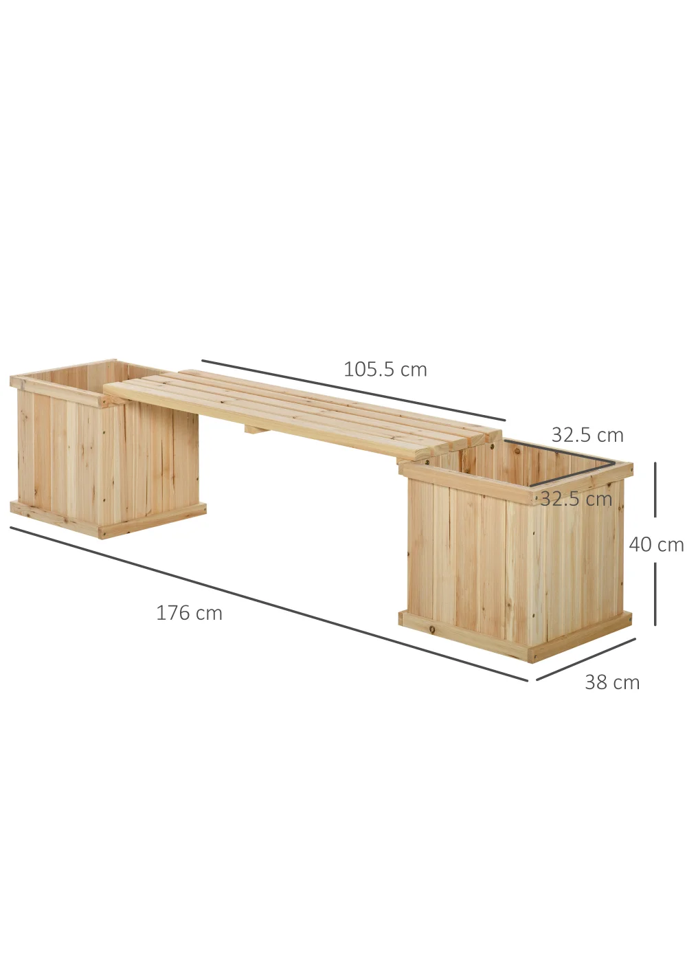 Outsunny Wooden Garden Planter & Bench Combination Garden Raised Bed (37L) - No Size Image 3