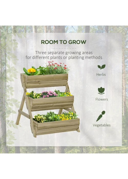Outsunny 3 Tier 66L Raised Garden Bed Wooden Elevated Planter Box 65 x 75 x 76cm - No Size Image 4
