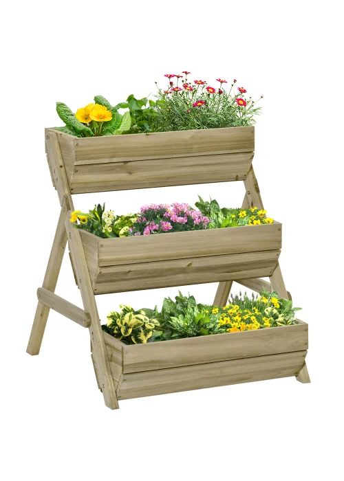 Outsunny 3 Tier 66L Raised Garden Bed Wooden Elevated Planter Box 65 x 75 x 76cm - No Size Image 2