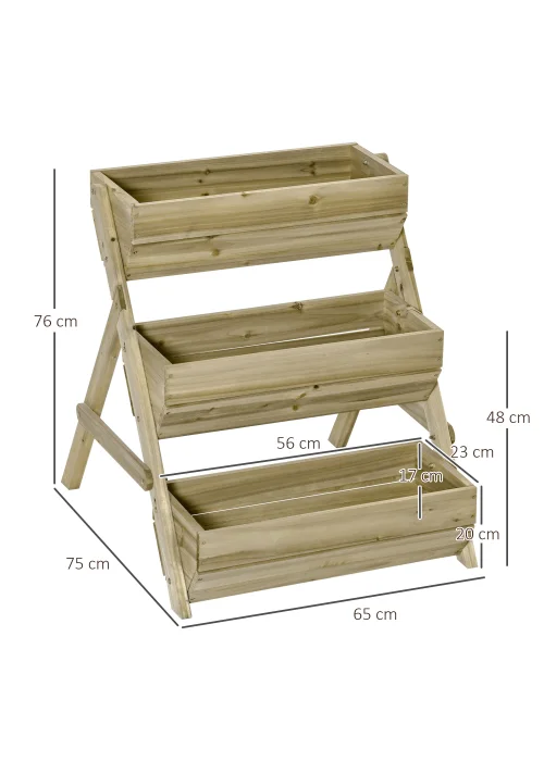 Outsunny 3 Tier 66L Raised Garden Bed Wooden Elevated Planter Box 65 x 75 x 76cm - No Size Image 3