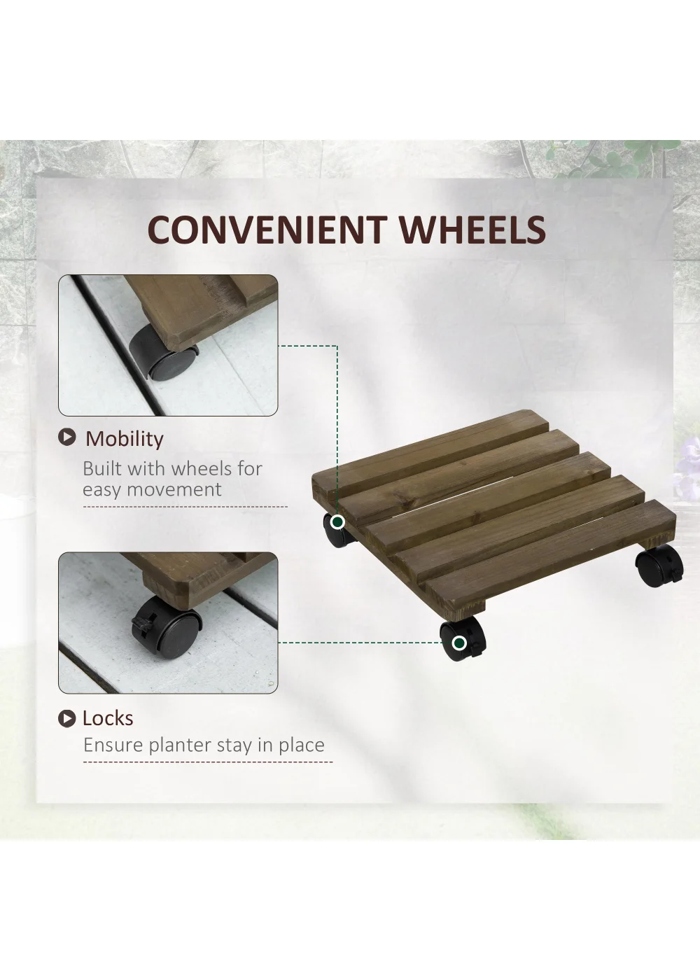 Outsunny 2 Pack Plant Stand with Wheels Flowerpot Holder - No Size Image 4