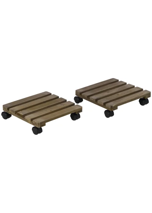 Outsunny 2 Pack Plant Stand with Wheels Flowerpot Holder 30L x 30W x 7Hcm - No Size Image 2