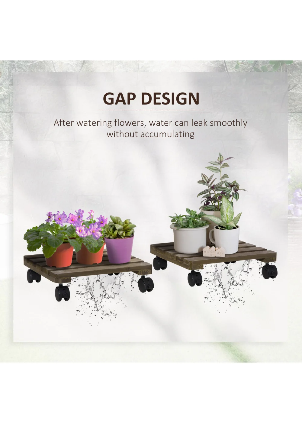 Outsunny 2 Pack Plant Stand with Wheels Flowerpot Holder - No Size Image 5