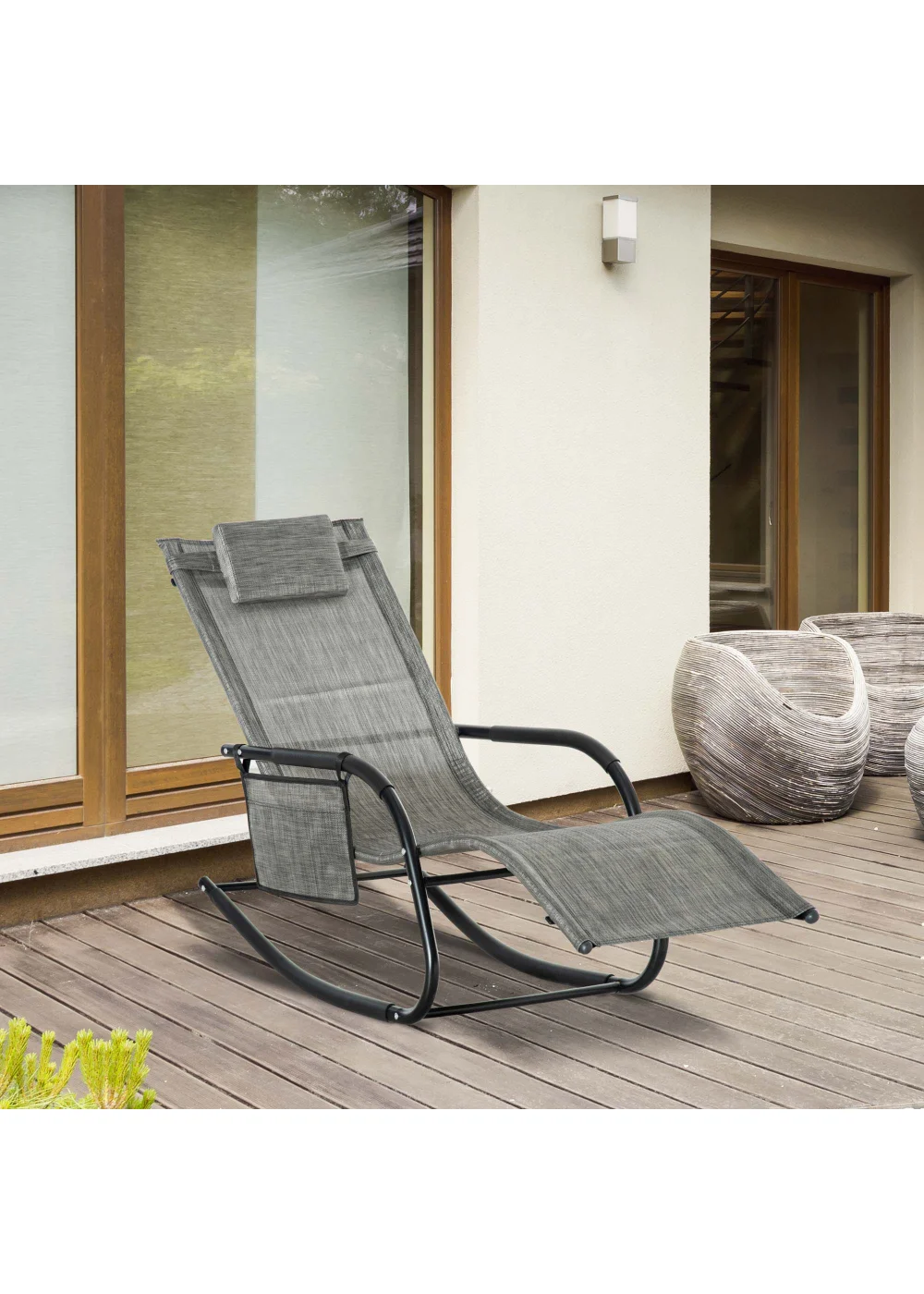 Outsunny Outdoor Garden Rocking Chair, Patio Sun Lounger Rocker Chair with Breathable Mesh Fabric - No Size Image 1