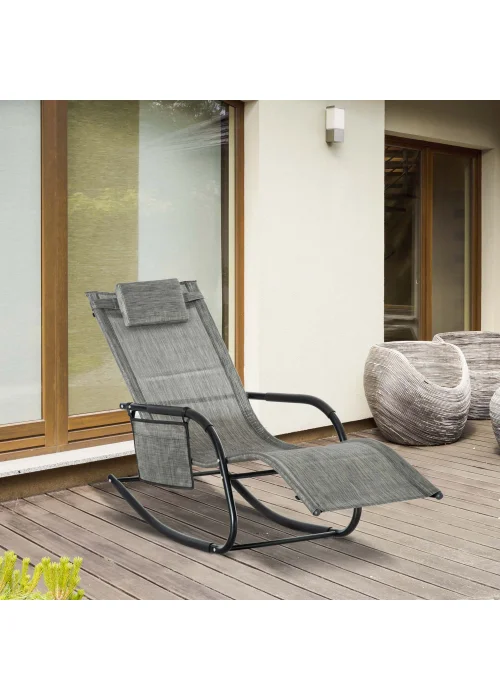 Outsunny Outdoor Garden Rocking Chair, Patio Sun Lounger Rocker Chair with Breathable Mesh Fabric - No Size Image 1