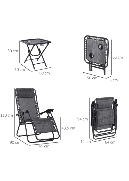 Outsunny 3 PCs Sun Lounger Table & Chairs Set with Cup Holders - No Size Image 3