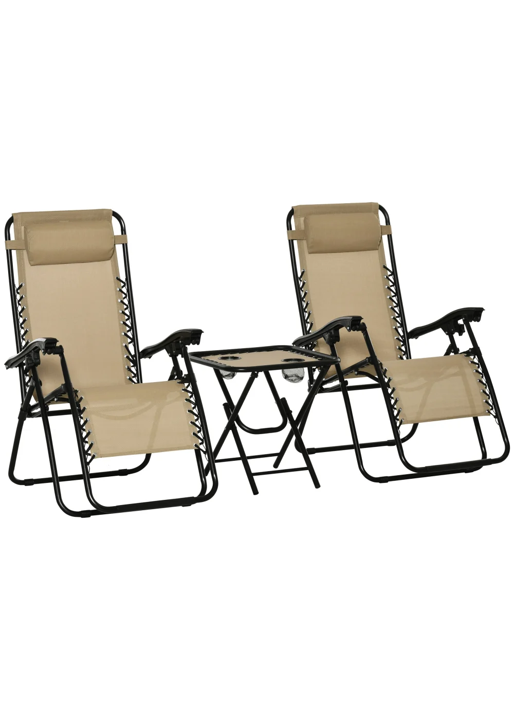 Outsunny 3 PCs Sun Lounger Table & Chairs Set with Cup Holders - No Size Image 2