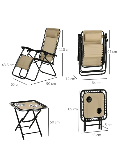 Outsunny 3 PCs Sun Lounger Table & Chairs Set with Cup Holders - No Size Image 3