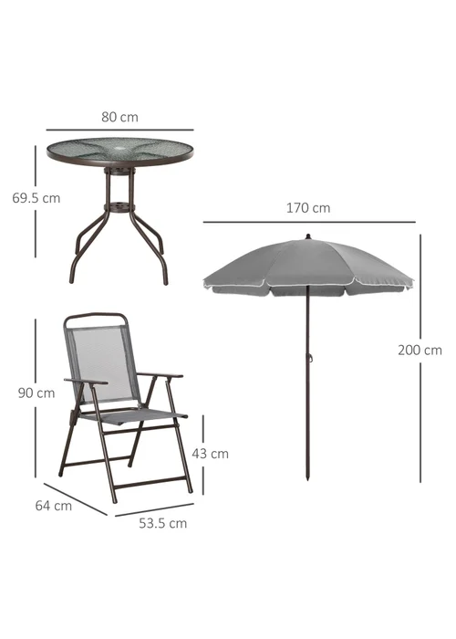 Outsunny 6 Piece Patio Dining Set with Garden Umbrella 4 Folding Chairs Grey - One Size Image 3