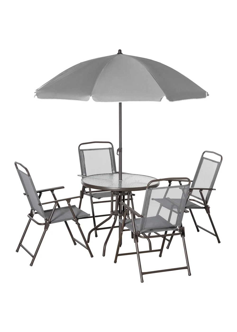Outsunny 6 Piece Patio Dining Set with Garden Umbrella 4 Folding Chairs Grey - One Size Image 2