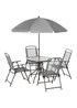 Outsunny 6 Piece Patio Dining Set with Garden Umbrella 4 Folding Chairs Grey - One Size Image 2