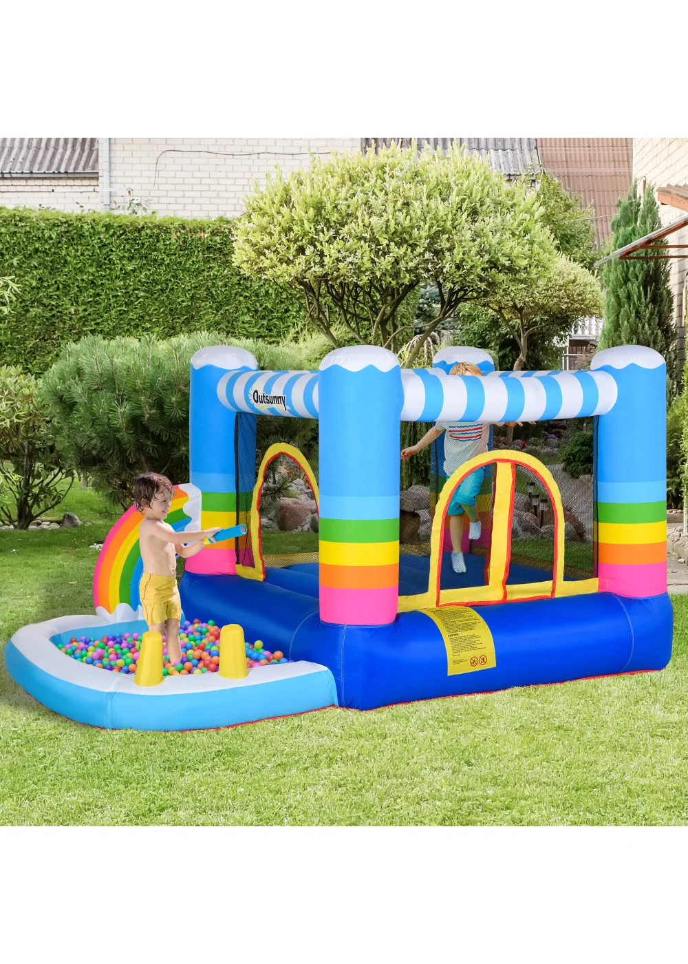 Outsunny Inflatable Rainbow Bouncy Castle (155cm x 280cm x 170cm) - No Size Image 1