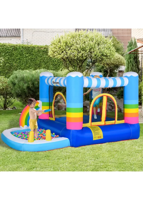 Outsunny Inflatable Rainbow Bouncy Castle (155cm x 280cm x 170cm) - No Size Image 1
