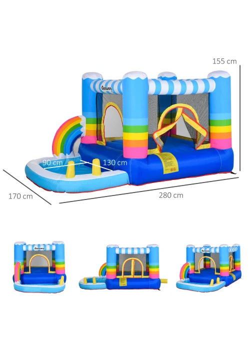 Outsunny Inflatable Rainbow Bouncy Castle (155cm x 280cm x 170cm) - No Size Image 2
