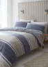Catherine Lansfield Textured Banded Stripe Reversible Duvet Cover Set Blue - Single Image 1