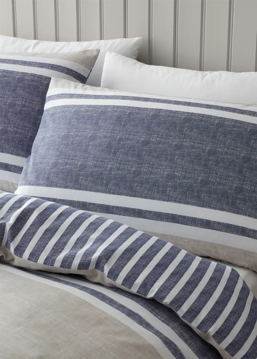 Catherine Lansfield Textured Banded Stripe Reversible Duvet Cover Set Blue - Single Image 3