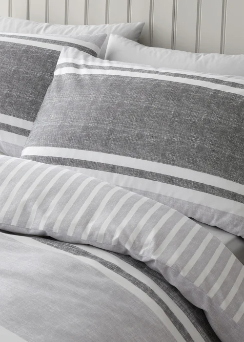 Catherine Lansfield Textured Banded Stripe Reversible Duvet Cover Set Charcoal Grey - Single Image 2