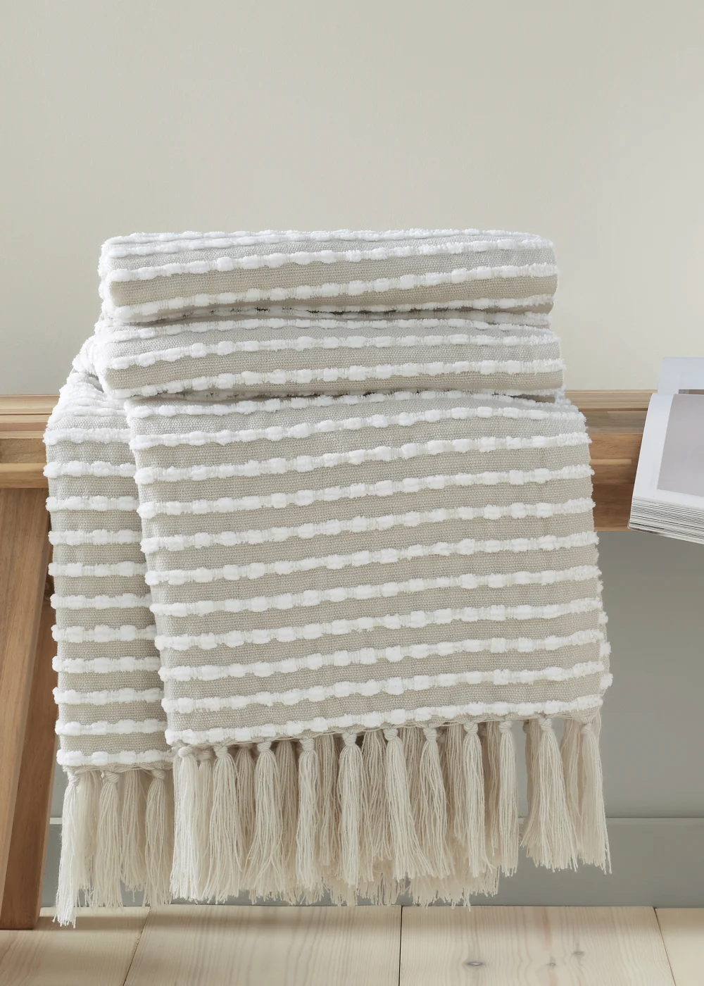 Catherine Lansfield Stab Stitch Natural Throw (125x150cm) - One Size Image 1