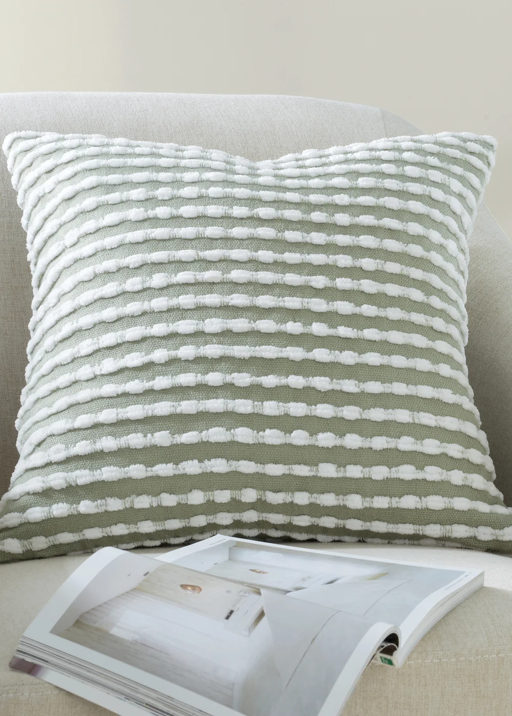 Catherine Lansfield Stab Stitch 43x43cm Cushion Sage Green - 43W X 43D Image 2
