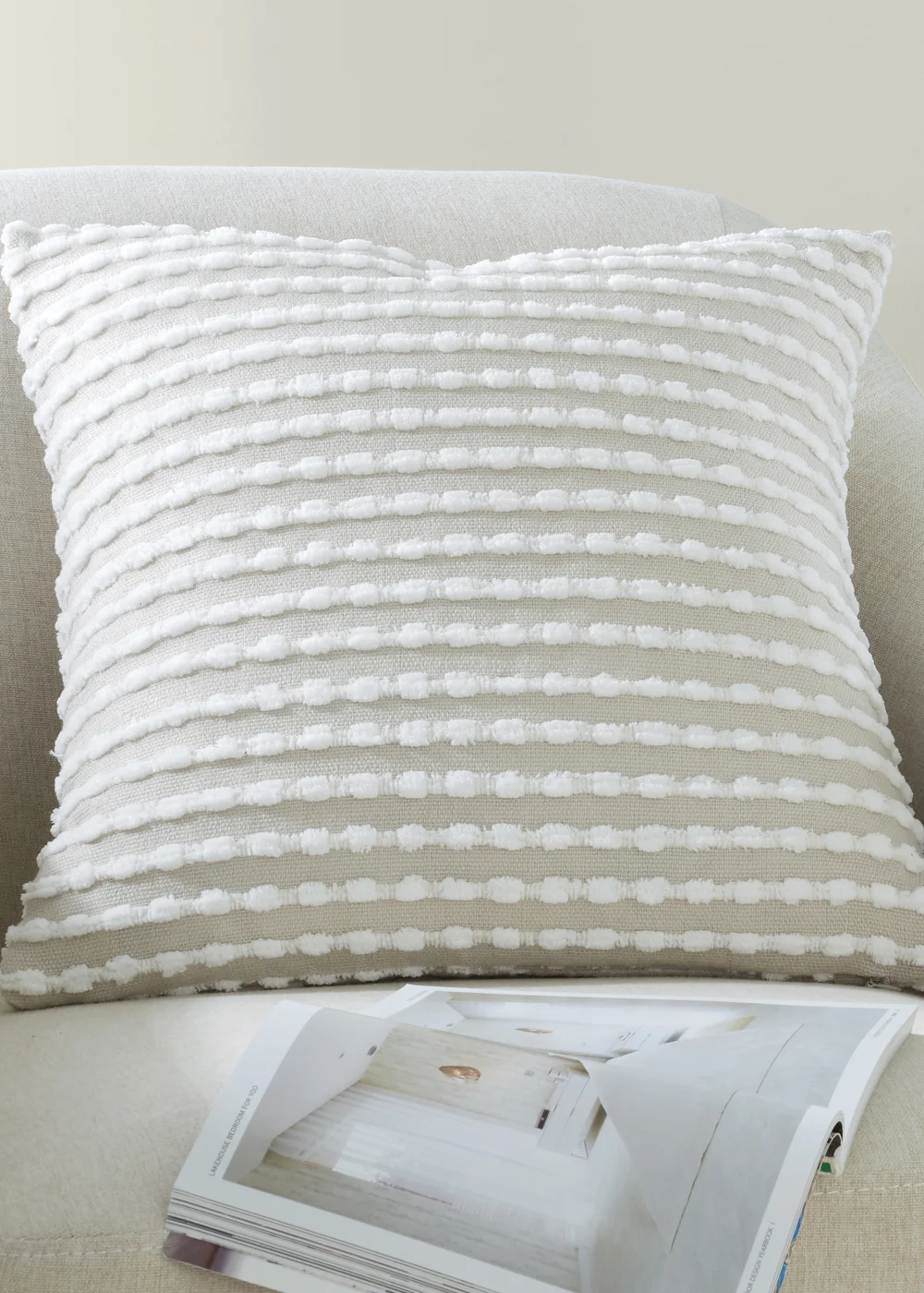 Catherine Lansfield Stab Stitch 43x43cm Cushion Natural - 43W X 43D Image 1