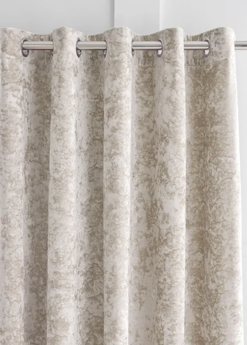 Catherine Lansfield Crushed Velvet Lined Eyelet Curtains Natural - 66W X 54D (168x137cm) Image 2