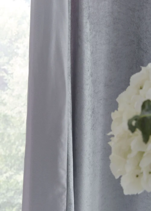 Catherine Lansfield Crushed Velvet Glamour Sequin Lined Eyelet Curtains Grey - 66W X 54D (168x137cm) Image 4