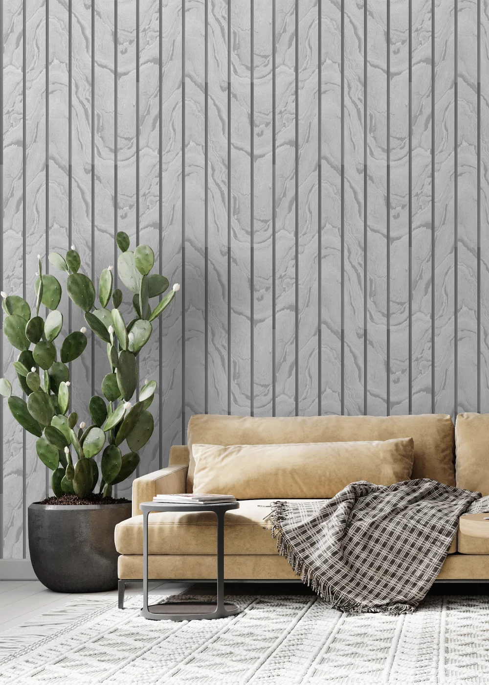 Muriva Woodgrain Panel Silver Wallpaper - One Size Image 2