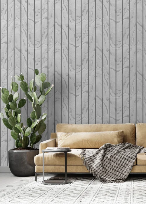 Muriva Woodgrain Panel Silver Wallpaper - One Size Image 2