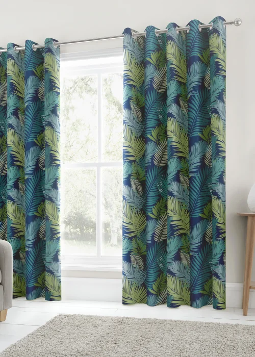 Fusion Tropical Curtains Blue Eyelet Curtains - 46W X 54D (116x137cm) Image 4