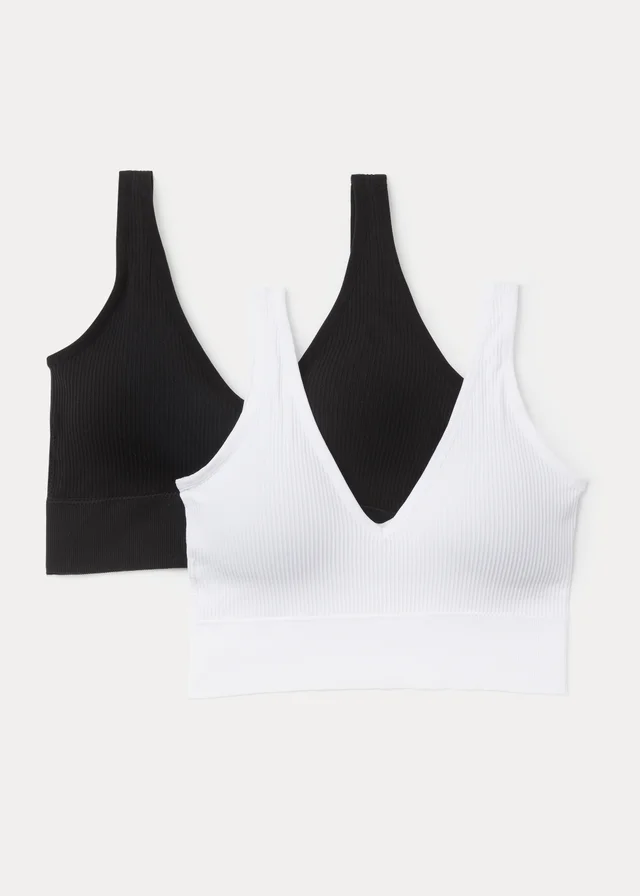 2 Pack Seamless Black & White Ribbed Bralettes