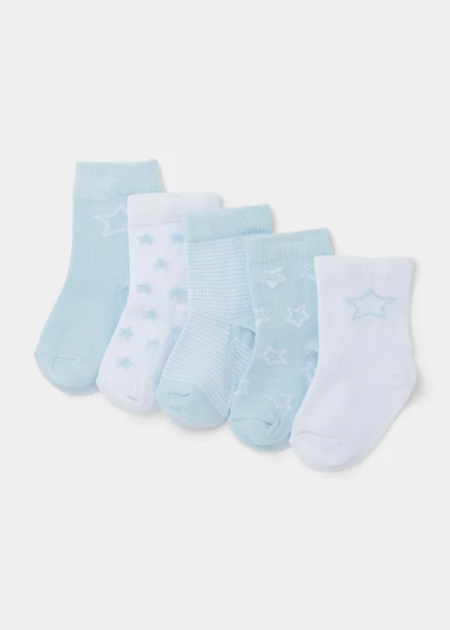 Baby 5 Pack Blue Socks (Newborn-23mths) - Up to 1 Month Image 1