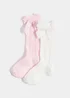 2 Pack Bow Knee High Baby Socks (Newborn-23mths) - Up to 1 Month Image 1