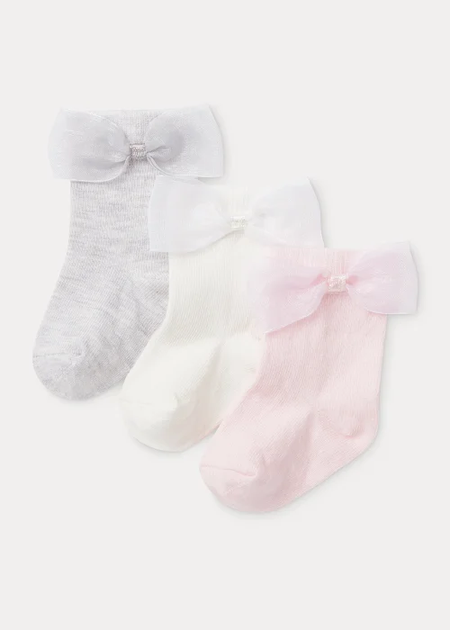 3 Pack Bow Baby Socks (Newborn-23mths) - Up to 1 Month Image 1