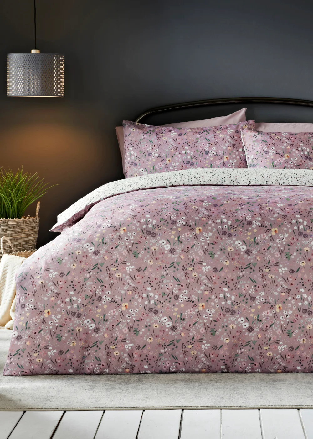 Purple Watercolour Floral Duvet Set - Single Image 1