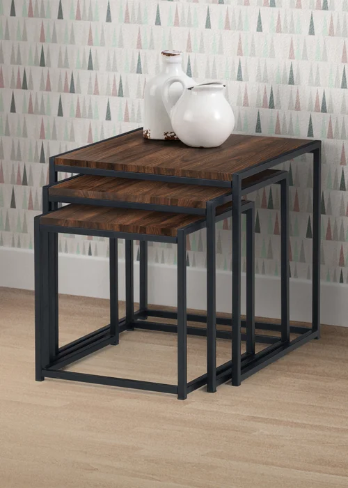 Julian Bowen Tribeca Nest Of 3 Tables Black/Walnut (45 x 45 x 45 cm) - No Size Image 1