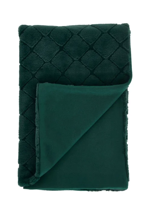 Catherine Lansfield Cosy Diamond Faux Fur Soft 130x170cm Blanket Throw Bottle Green - One Size Image 3