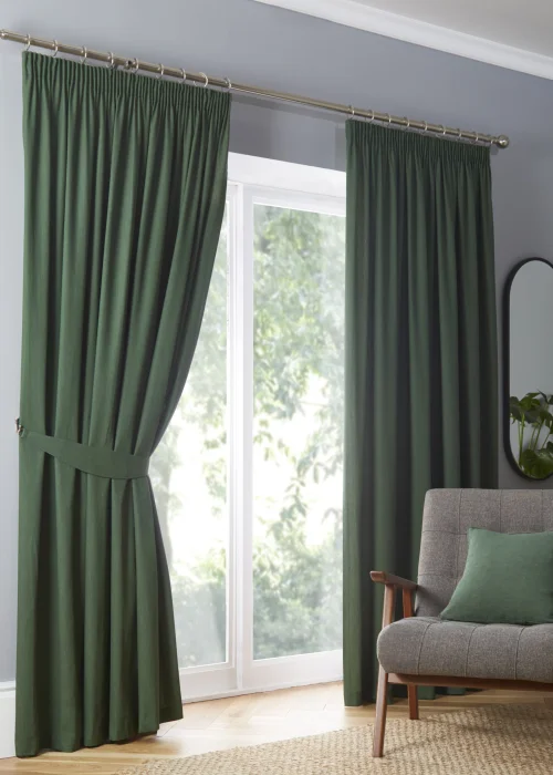 Fusion Dijon Blackout Bottle Green Pencil Pleat Curtains - 46W X 54D (116x137cm) Image 1