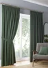 Fusion Dijon Blackout Bottle Green Pencil Pleat Curtains - 46W X 54D (116x137cm) Image 1