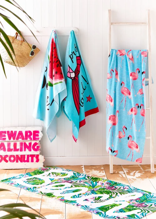 Catherine Lansfield Flamingo Cotton Beach Towel - One Size Image 2