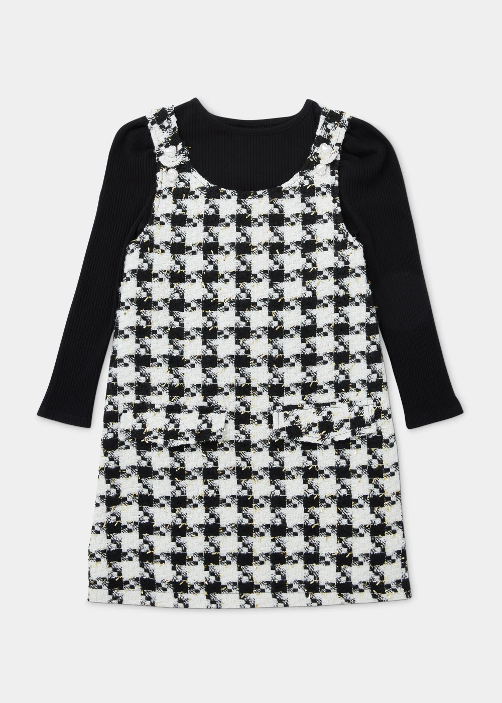 Girls Monochrome Check Boucle Pinafore & Top Set (4-13yrs) - 4 Yrs Image 1