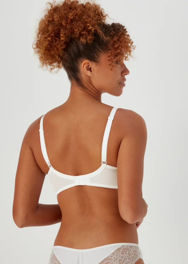 White Floral Print Non Wired Broderie Bra
