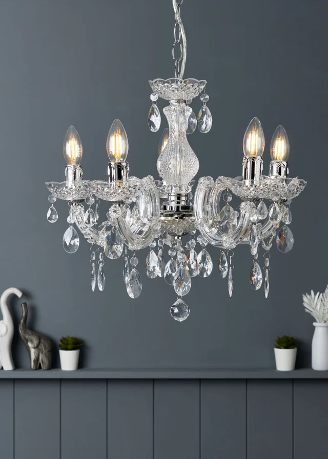 Inlight Charlotte Chrome 5LT Ceiling Fitting (145cm x 45cm x 45cm)