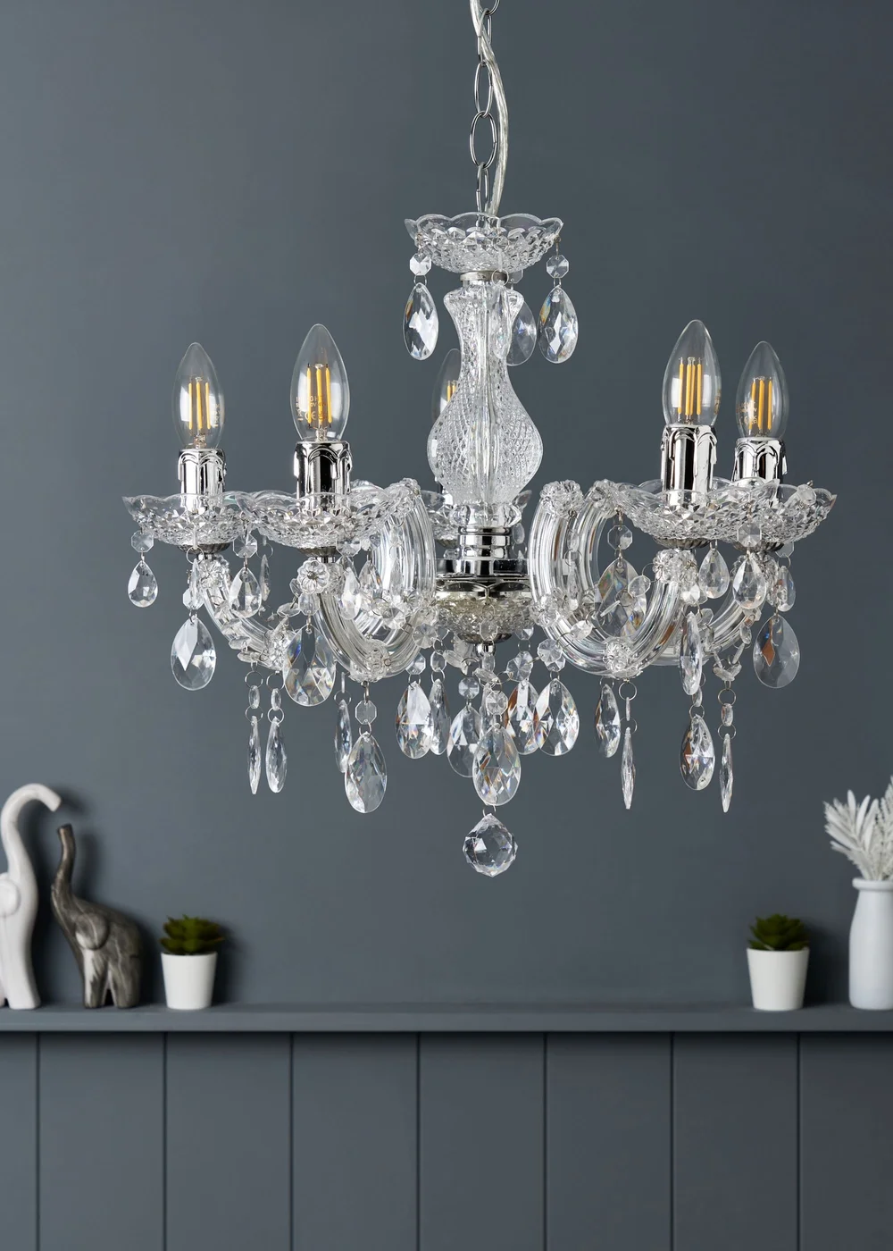 Inlight Charlotte Chrome 5LT Ceiling Fitting (145cm x 45cm x 45cm) - One Size Image 2