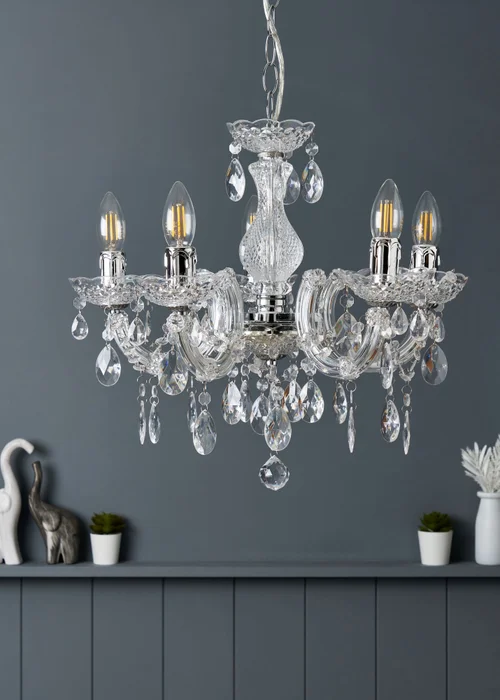 Inlight Charlotte Chrome 5LT Ceiling Fitting (145cm x 45cm x 45cm) - One Size Image 2