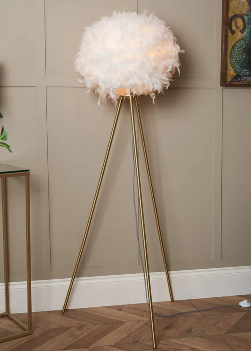 BHS Plume Satin Brass Feather Tripod Floor Lamp (147cm x 46cm x 46cm) - One Size Image 4