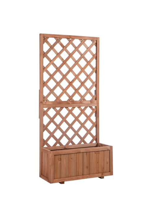 Outsunny 72.5 x 31.5 x 149.5 cm 45L Garden Wooden Pine Trough Planter with Topped Trellis-Orange - No Size Image 2